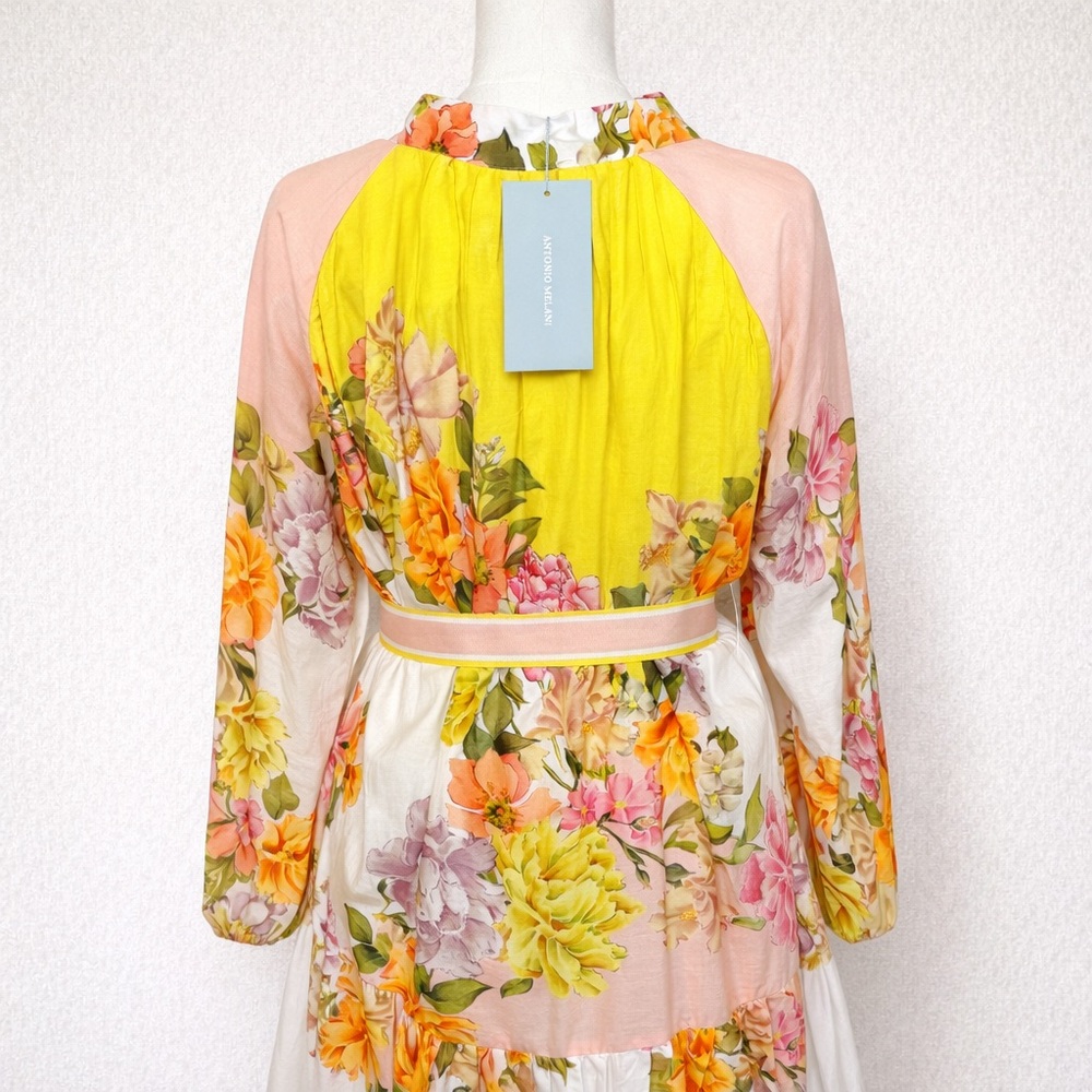 ANTONIO MELANI Brynn Floral Mock Neck Button Front Tie Waist Dress | Size 10 - Picture 5 of 5